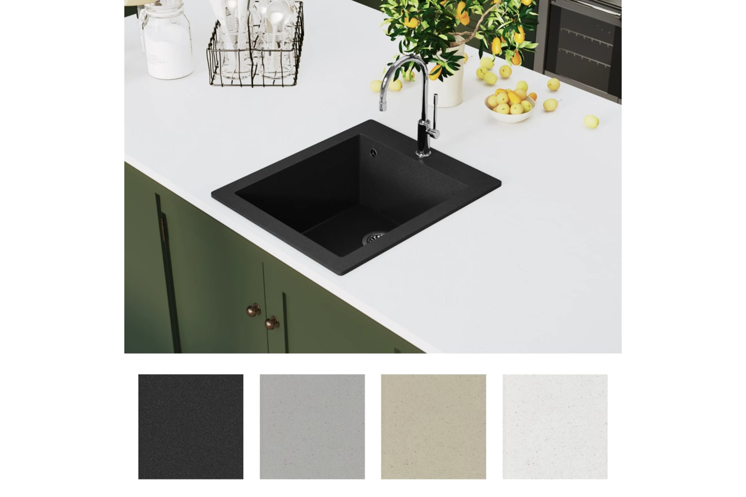 Vidaxl Overmount Kitchen Sink Single Basin Granite Black