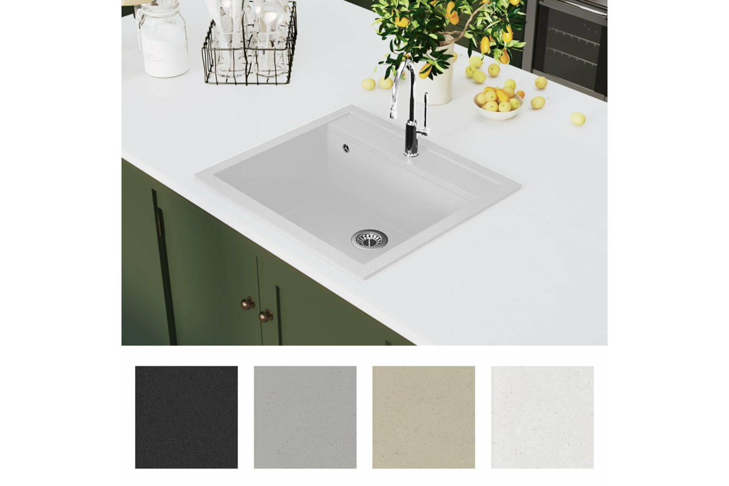 vidaXL 144863 Granite Kitchen Sink Single Basin White