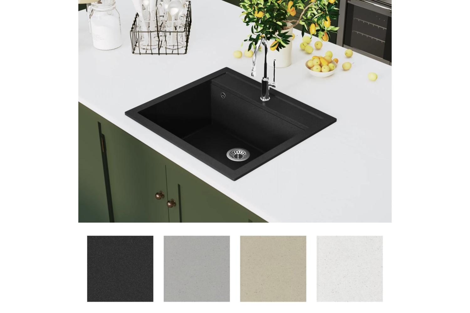 Vidaxl Granite Kitchen Sink Single Basin Black