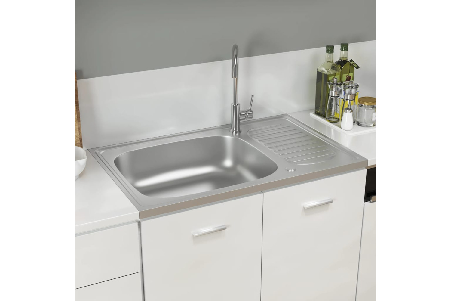 Vidaxl 147232 Kitchen Sink With Drainer Set Silver 800x500x155 Mm Stainless Steel