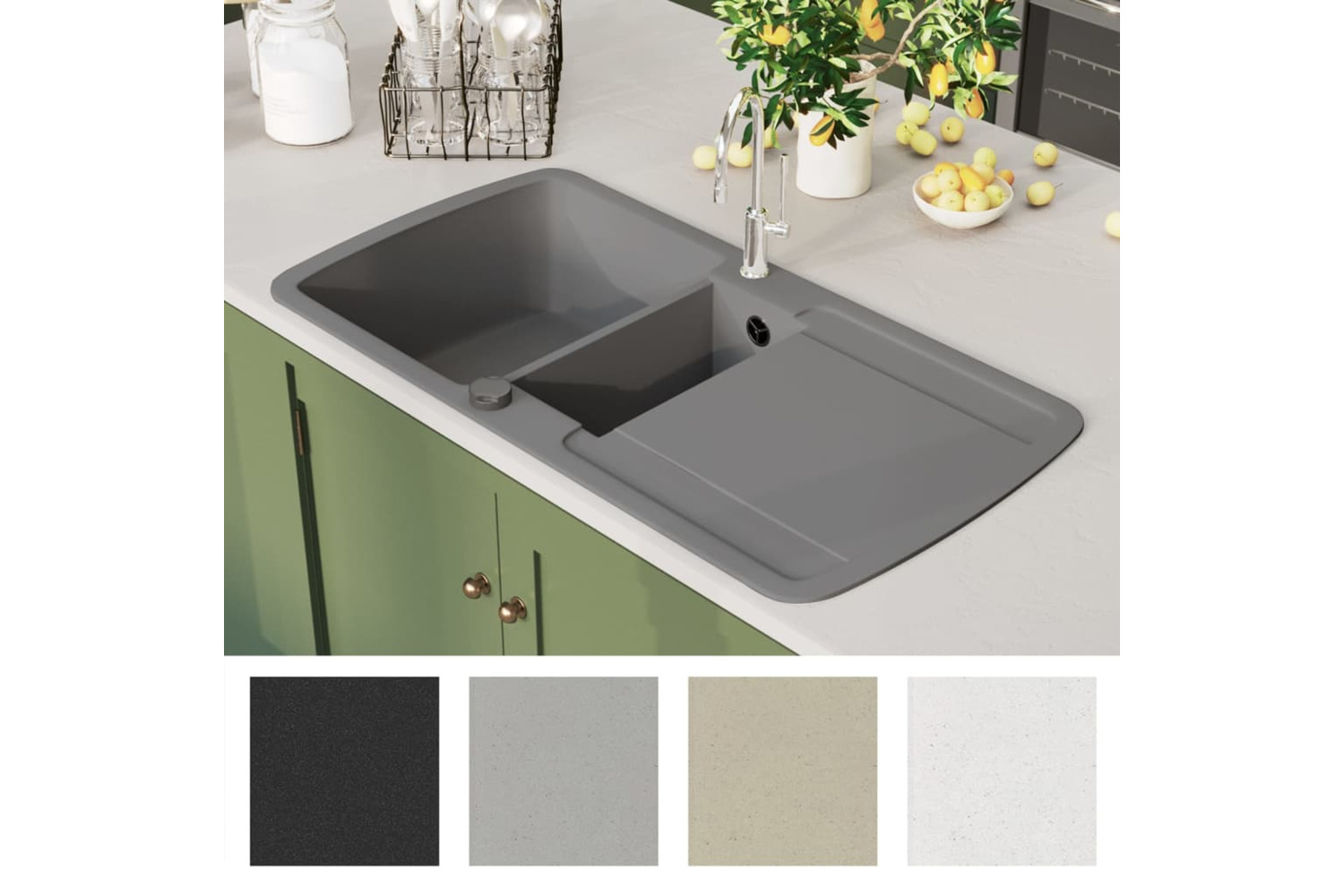 Vidaxl Granite Kitchen Sink Double Basin Grey