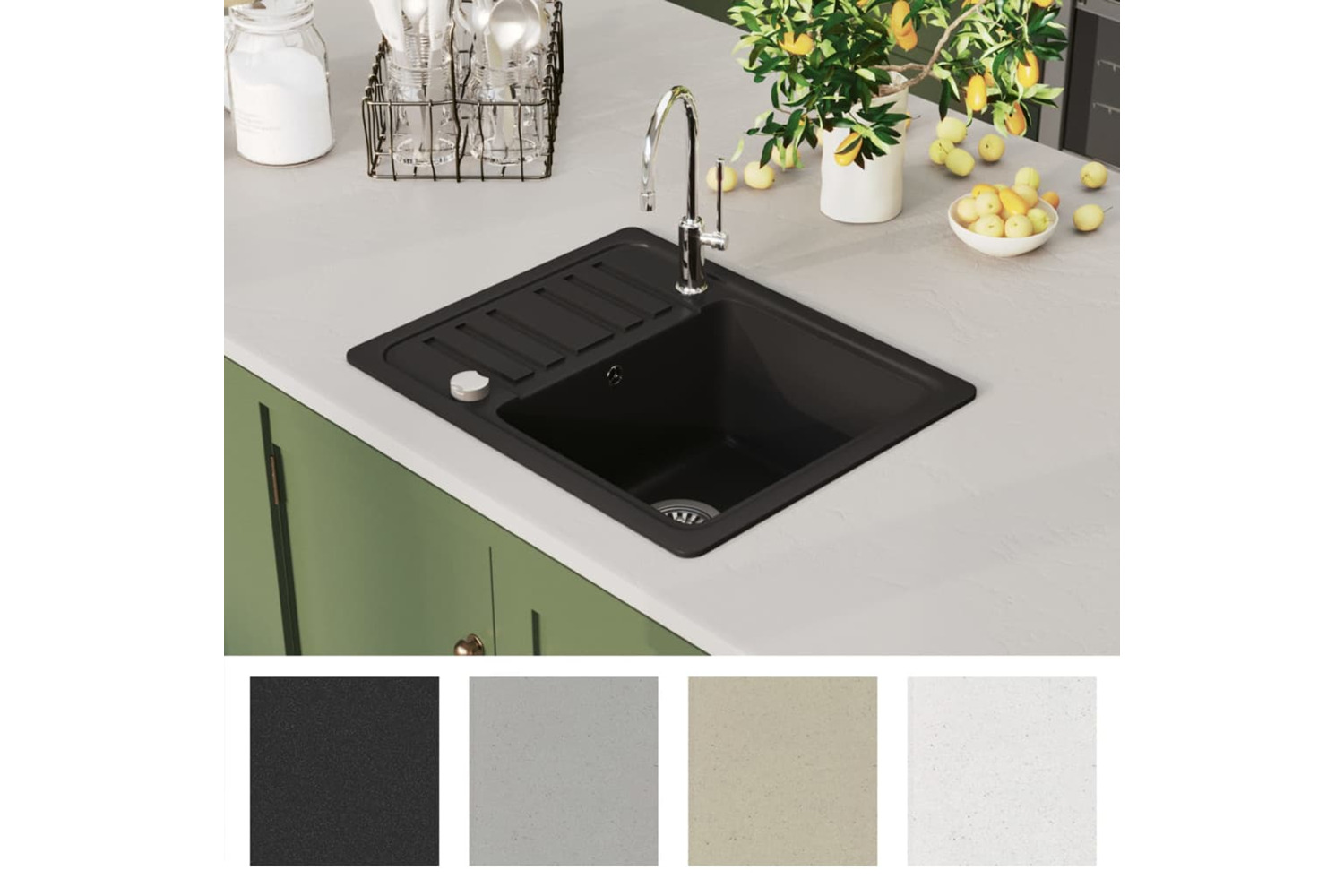 Vidaxl Granite Kitchen Sink Single Basin Black