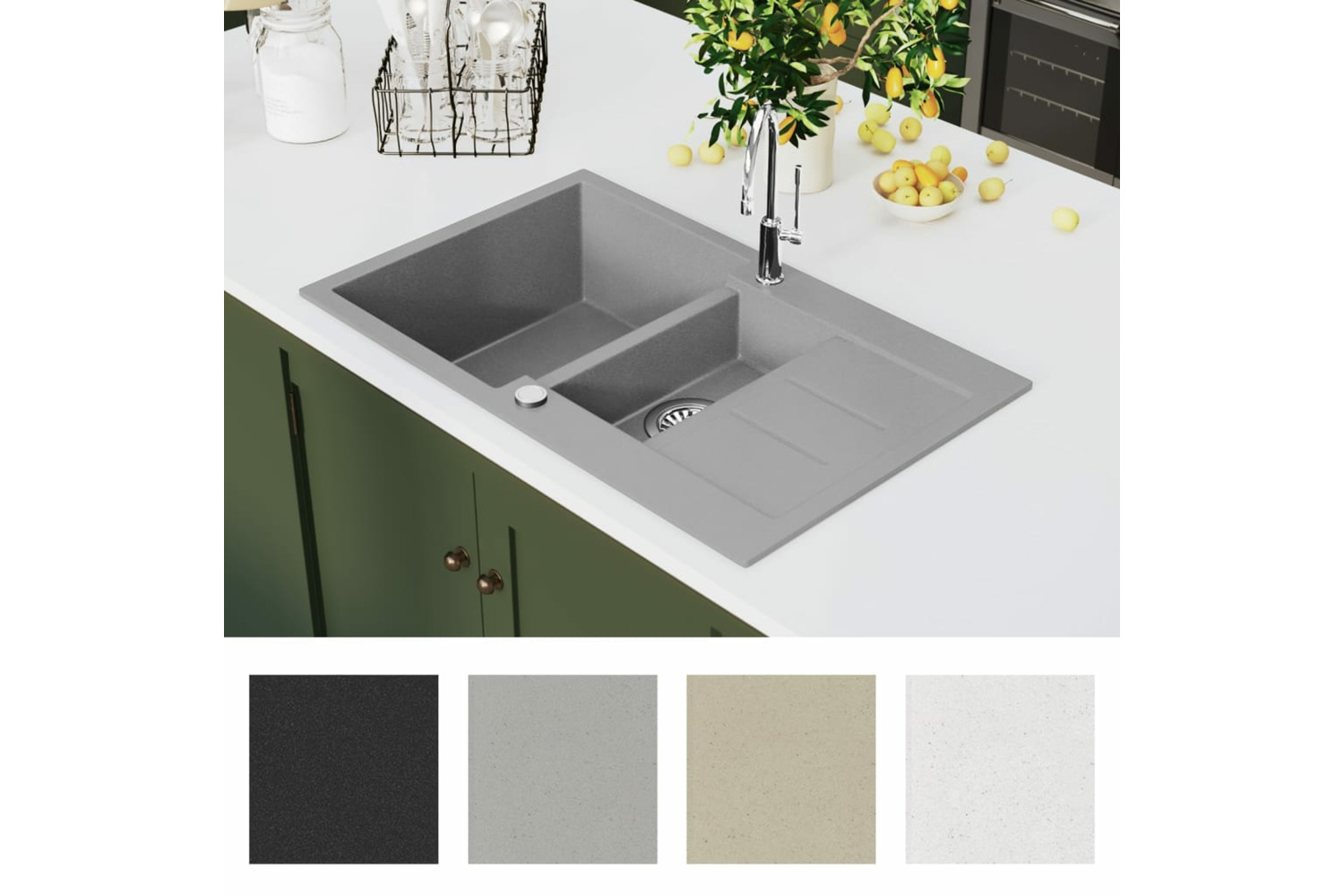 vidaXL 142951 Granite Kitchen Sink Double Basin Grey