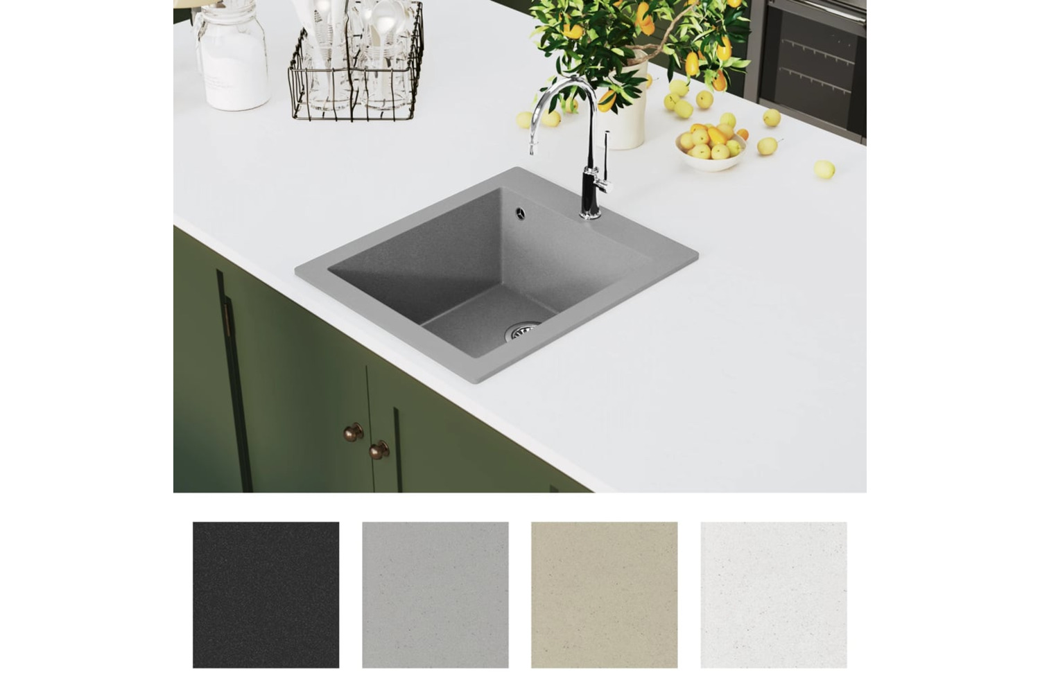 Vidaxl Overmount Kitchen Sink Single Basin Granite Grey