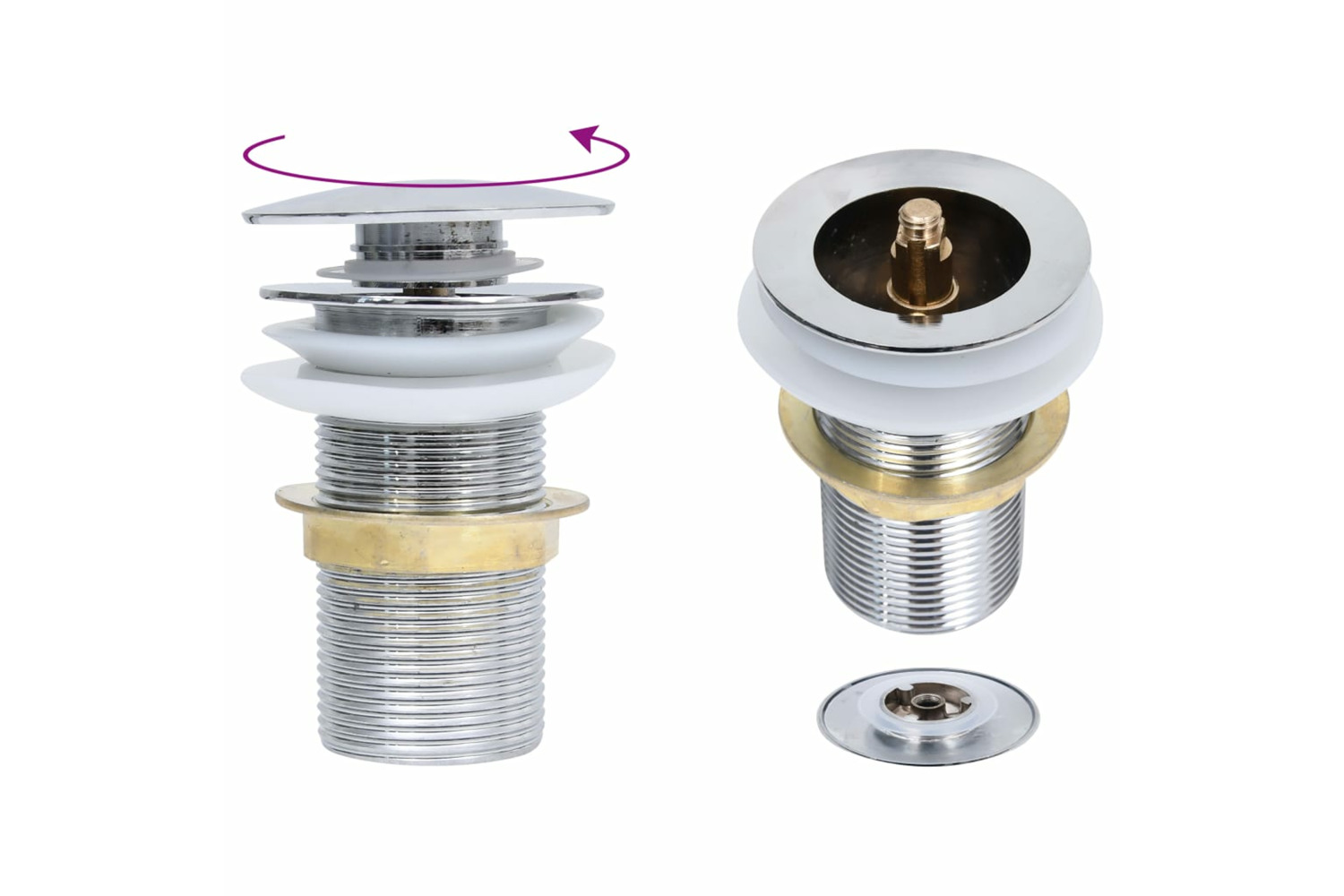 vidaXL 149060 Push Drain Without Overflow Function Chrome 6.4x6.4x9.1cm