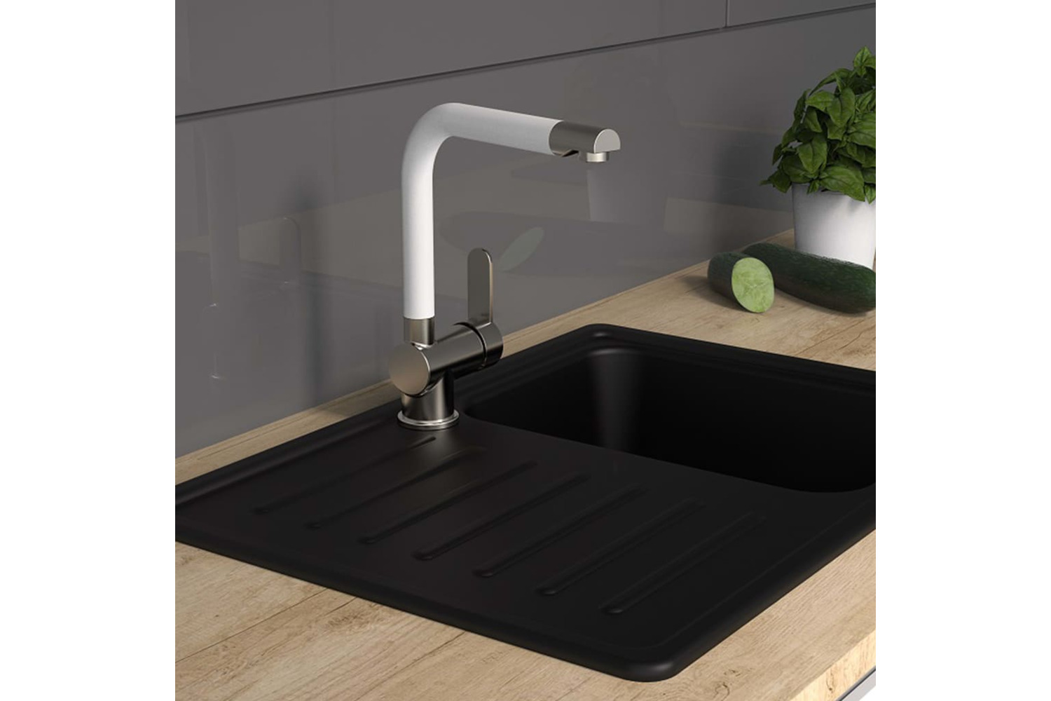 Schutte 435061 Sink Mixer With High Spout Rio Stainless Steel White Matt