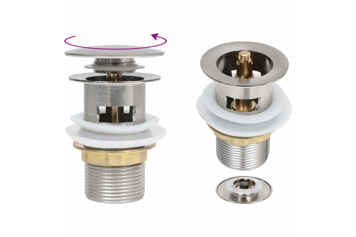 vidaXL 149059 Push Drain With Overflow Function Silver 6.4x6.4x9.1cm