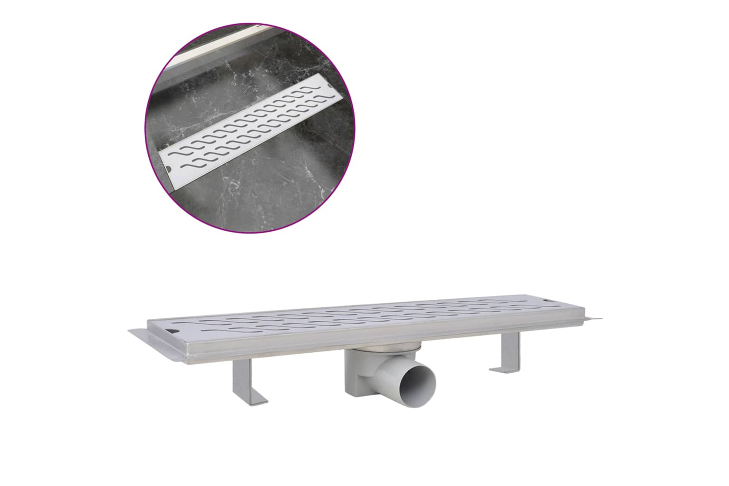 vidaXL 142183 Linear Shower Drain Wave 530x140mm Stainless Steel