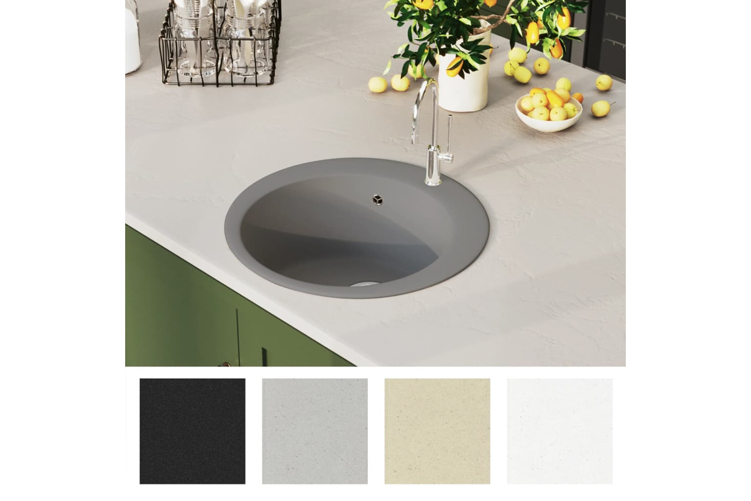 Vidaxl Granite Kitchen Sink Single Basin Round Grey