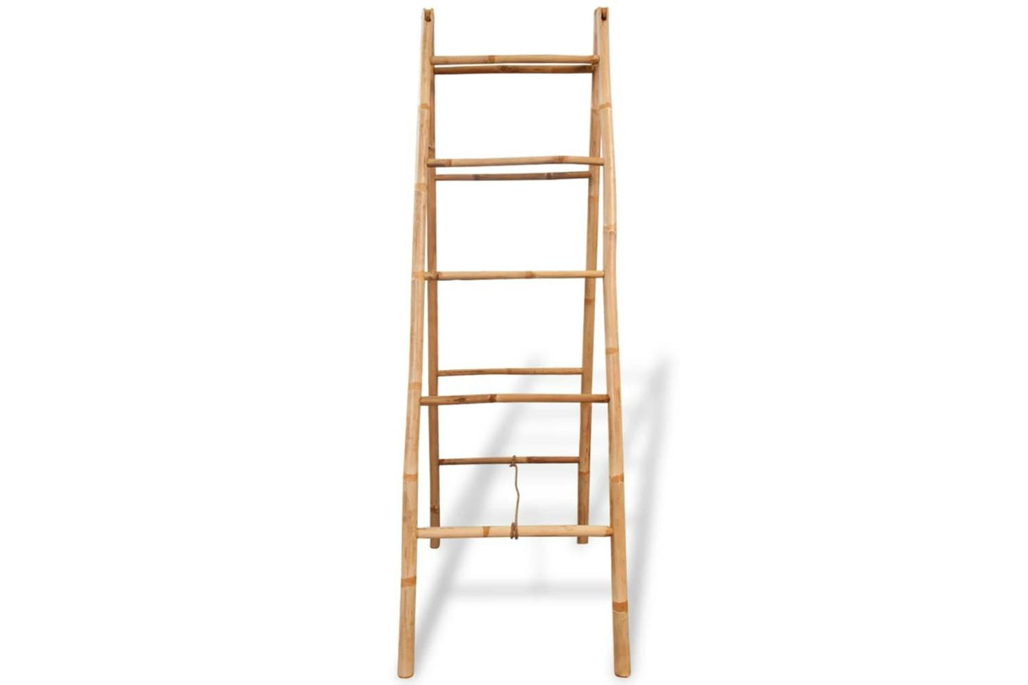 Vidaxl 243714 Double Towel Ladder With 5 Rungs Bamboo 50x160 Cm