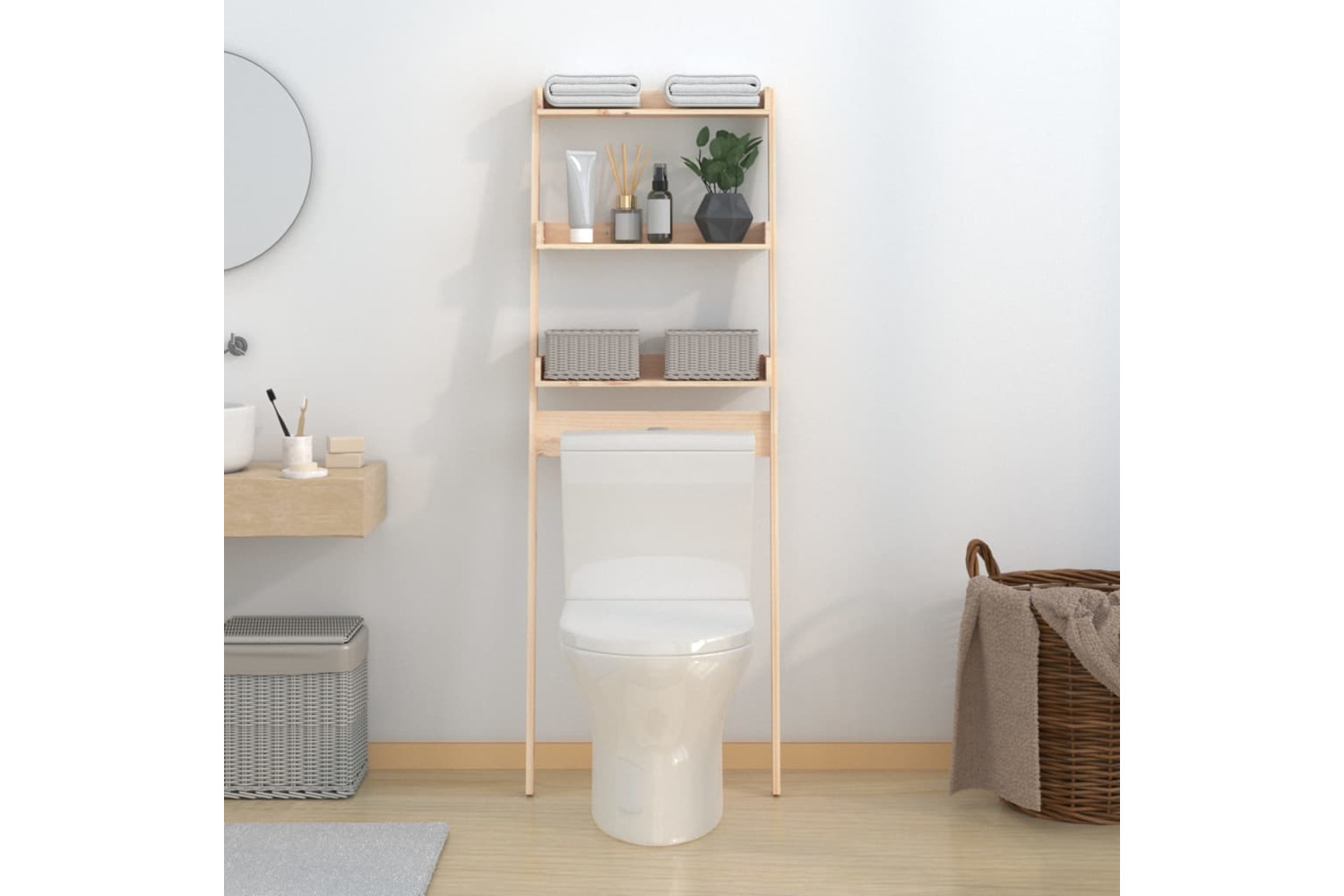 vidaXL 824653 Toilet Rack 63.5x32x179cm Solid Wood Pine