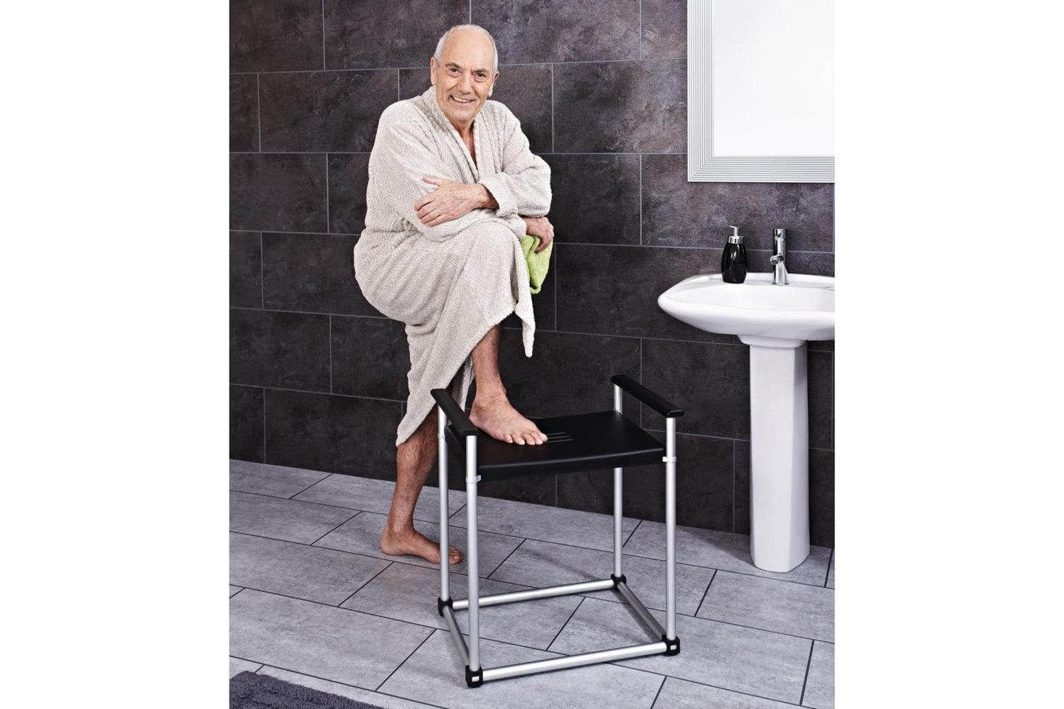 Ridder 445016 Bathroom Stool Zac Xxl Black Pu/aluminium