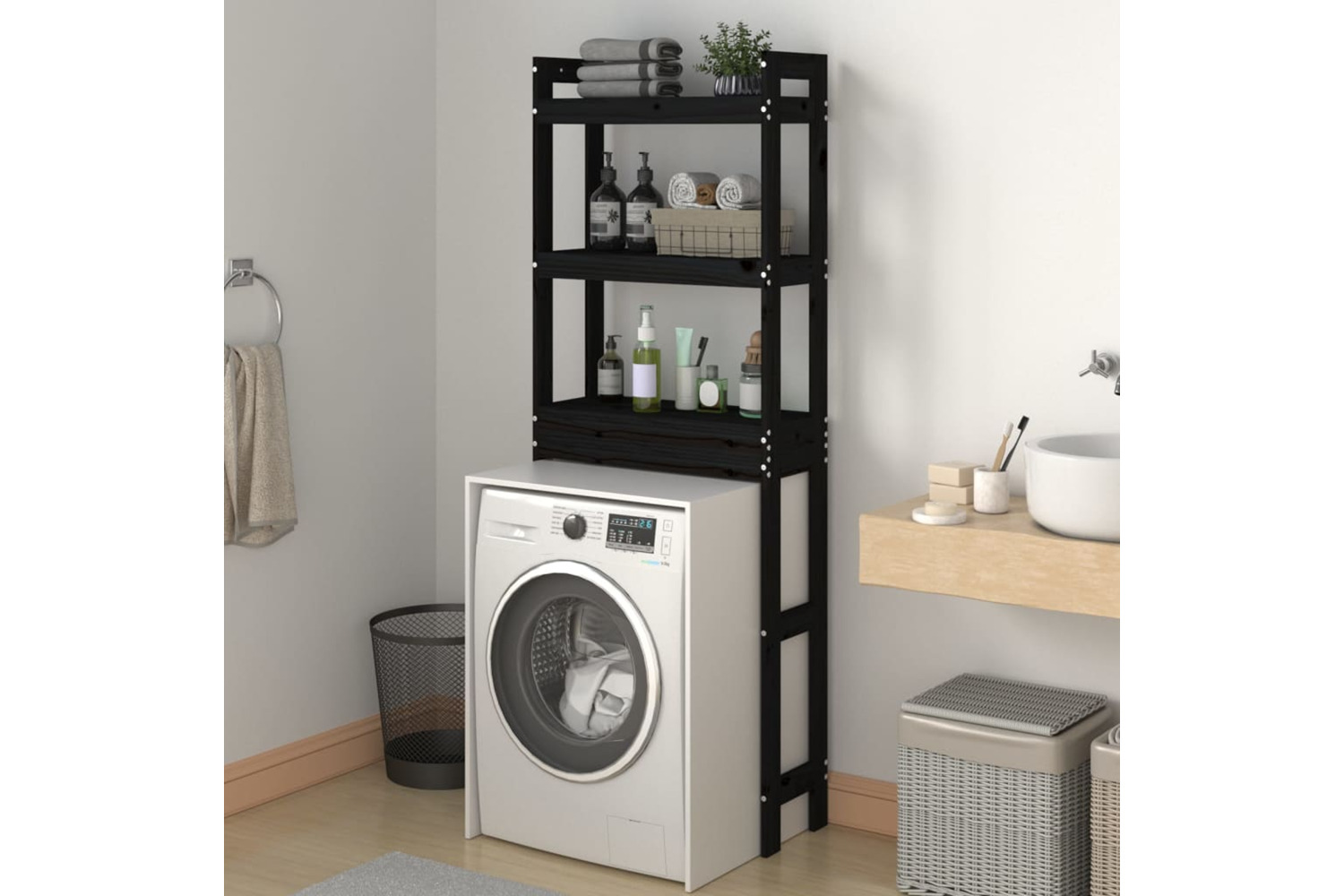 vidaXL 824662 Toilet Rack Black 63x26x171cm Solid Wood Pine