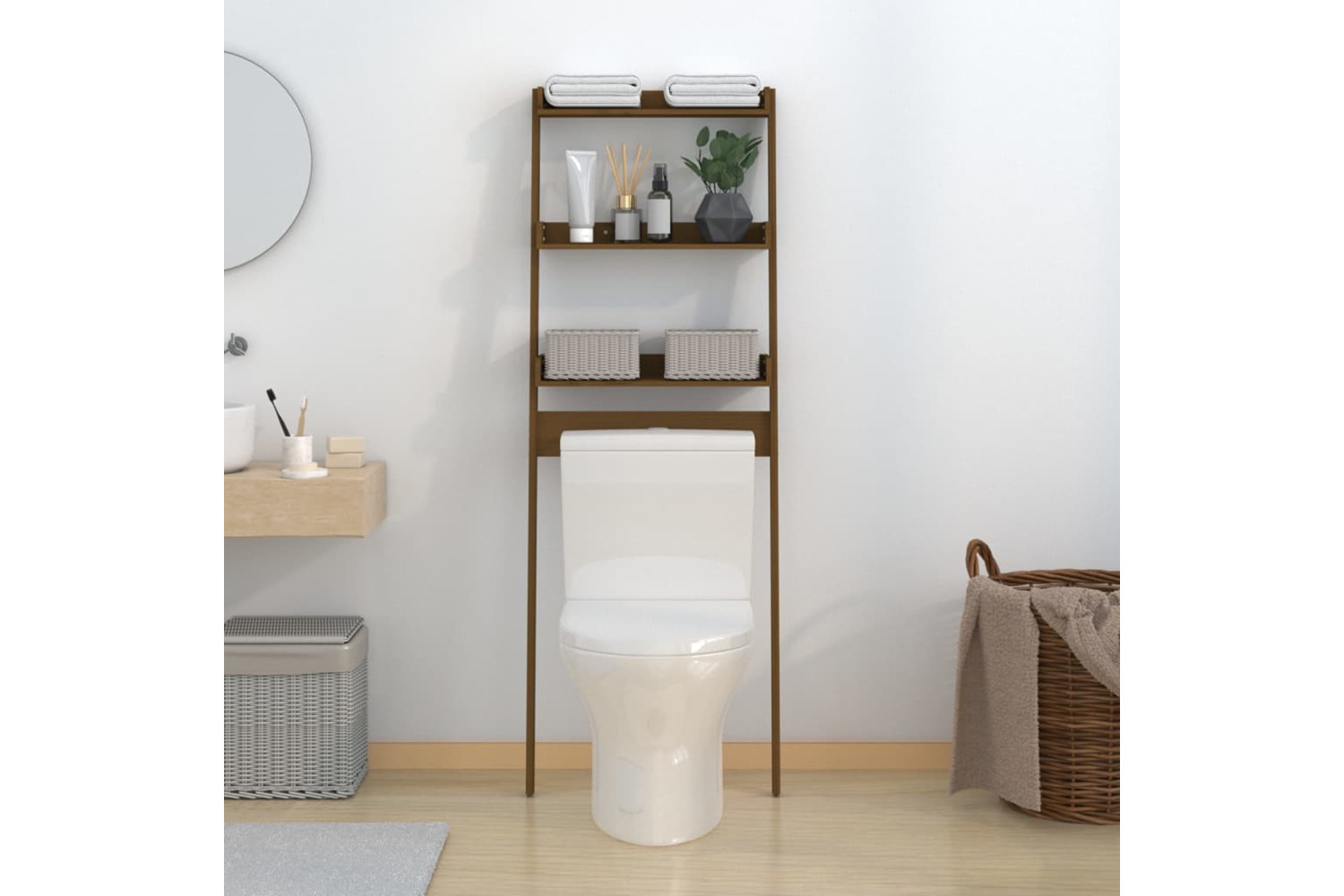 vidaXL 824656 Toilet Rack Honey Brown 63.5x32x179cm Solid Wood Pine