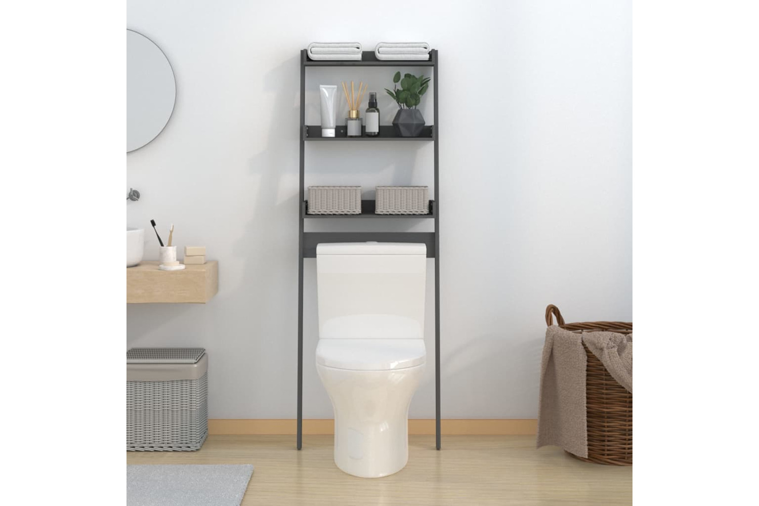 vidaXL 824655 Toilet Rack Grey 63.5x32x179cm Solid Wood Pine