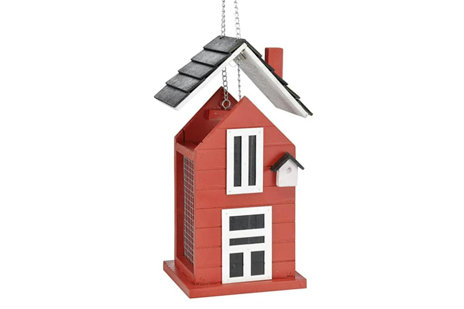 Hi 445613 Hanging Bird Feeder House-shaped 14x12x22 Cm Red And White