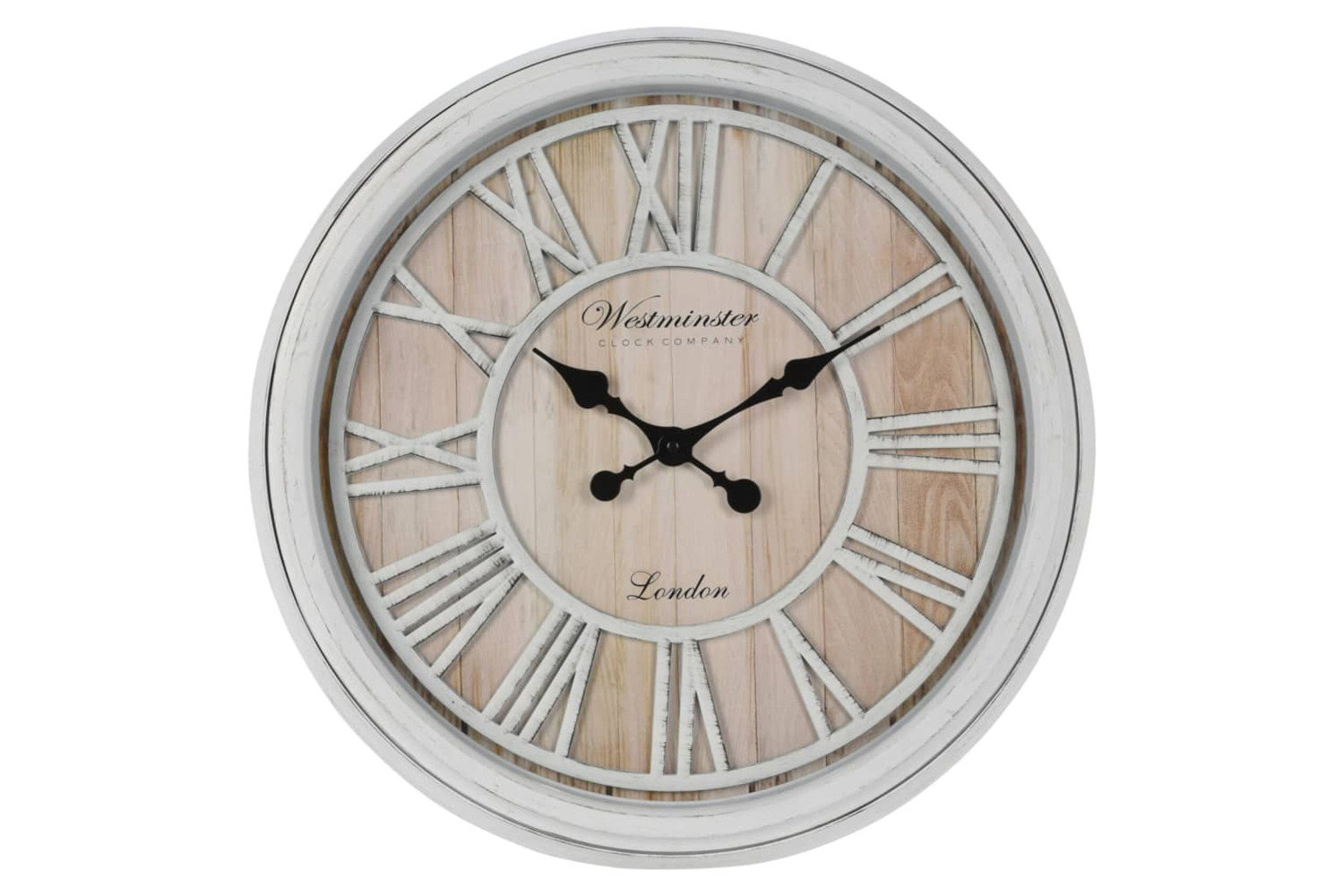 H&s Collection 445868 Wall Clock Roman Number London White And Natural