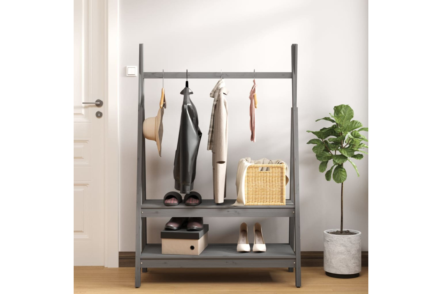 vidaXL 824990 Clothes Rack Grey 100x45.5x150cm Solid Wood Pine