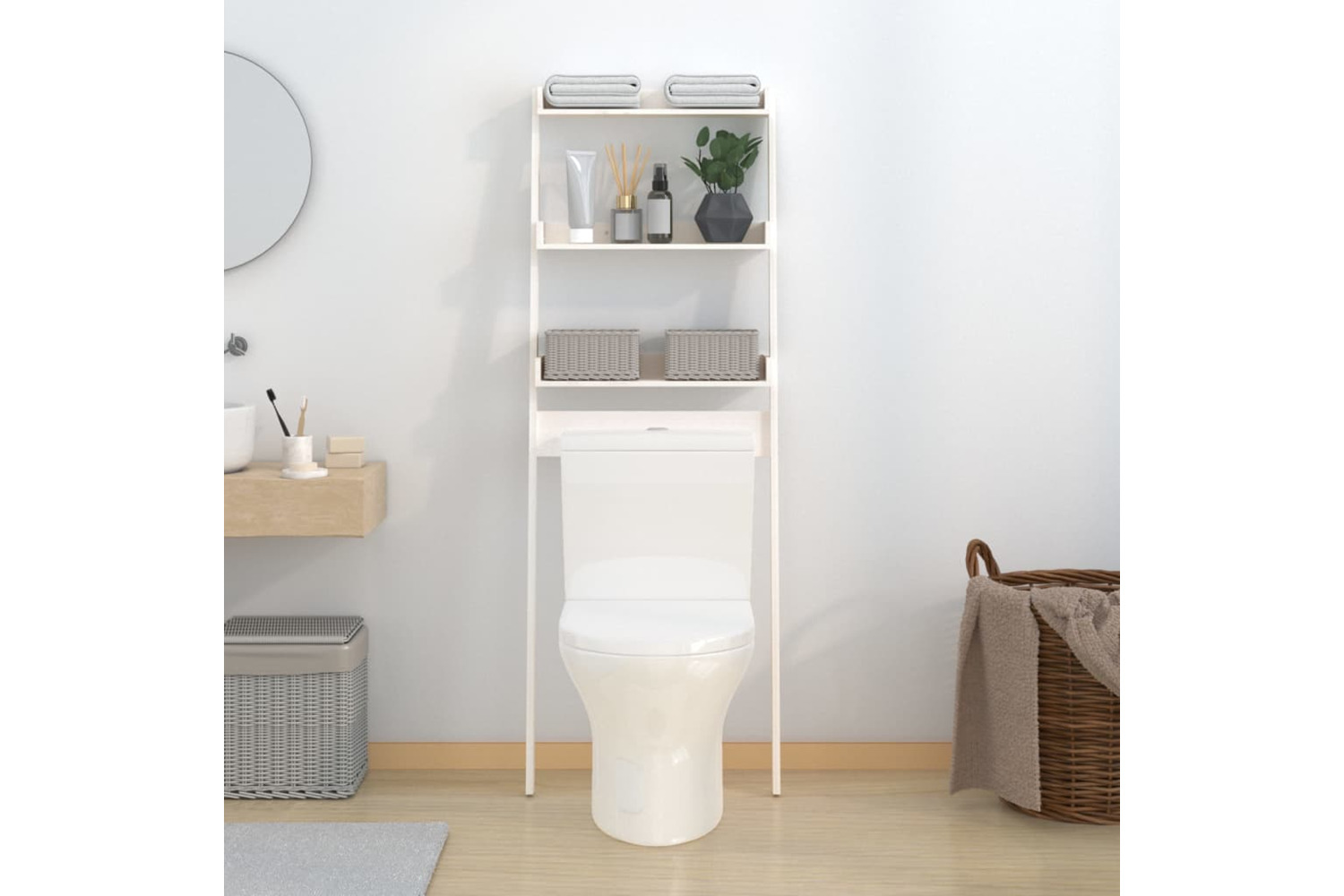 vidaXL 824654 Toilet Rack White 63.5x32x179cm Solid Wood Pine