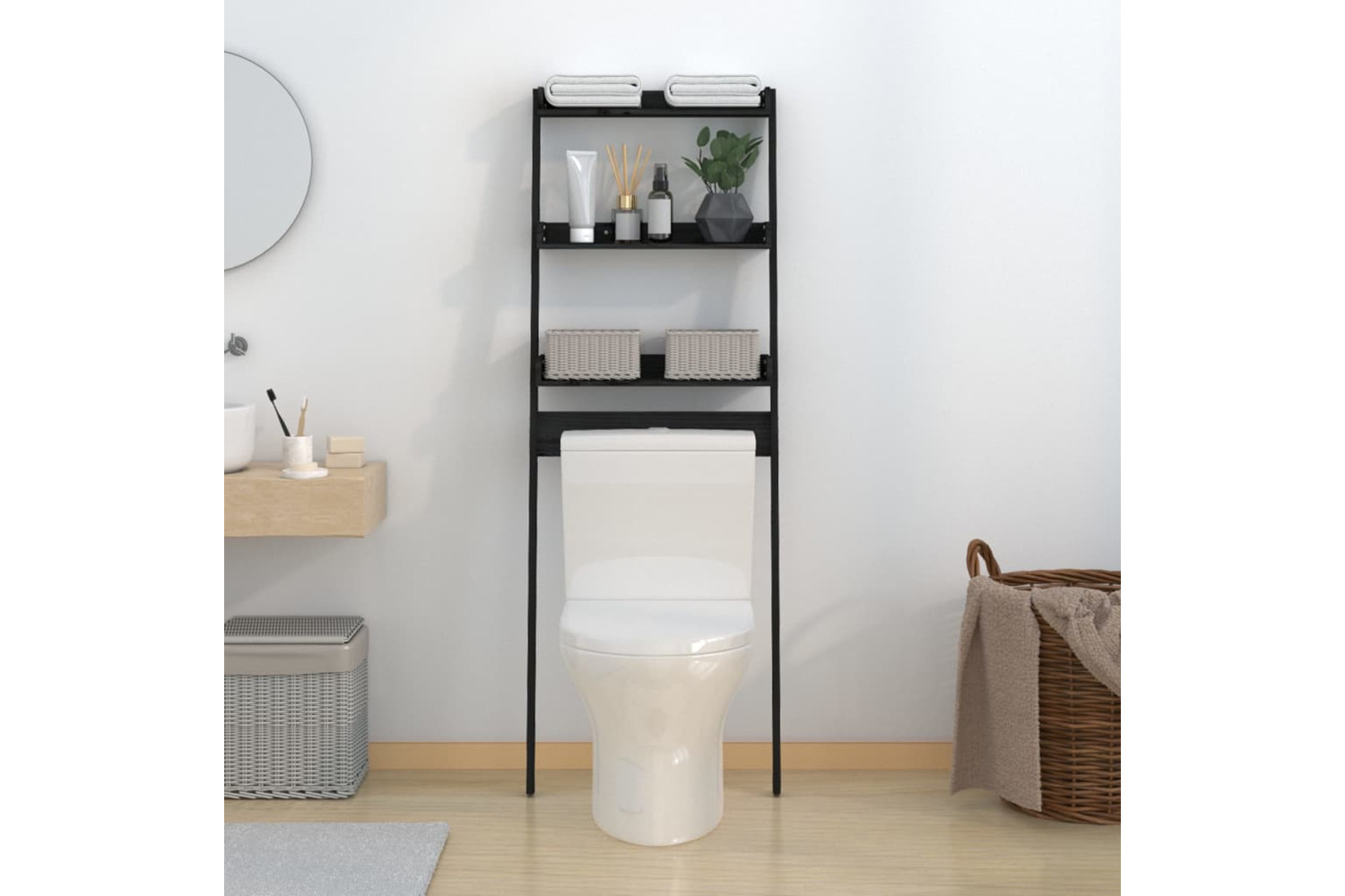 vidaXL 824657 Toilet Rack Black 63.5x32x179cm Solid Wood Pine