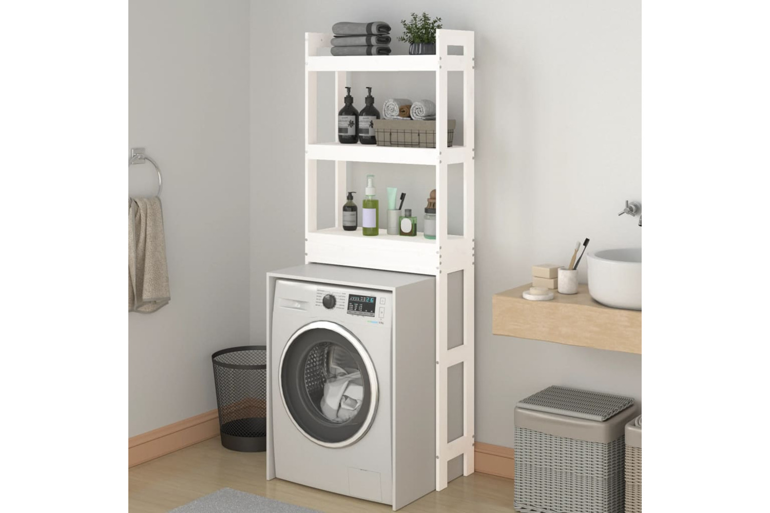 vidaXL 824659 Toilet Rack White 63x26x171cm Solid Wood Pine