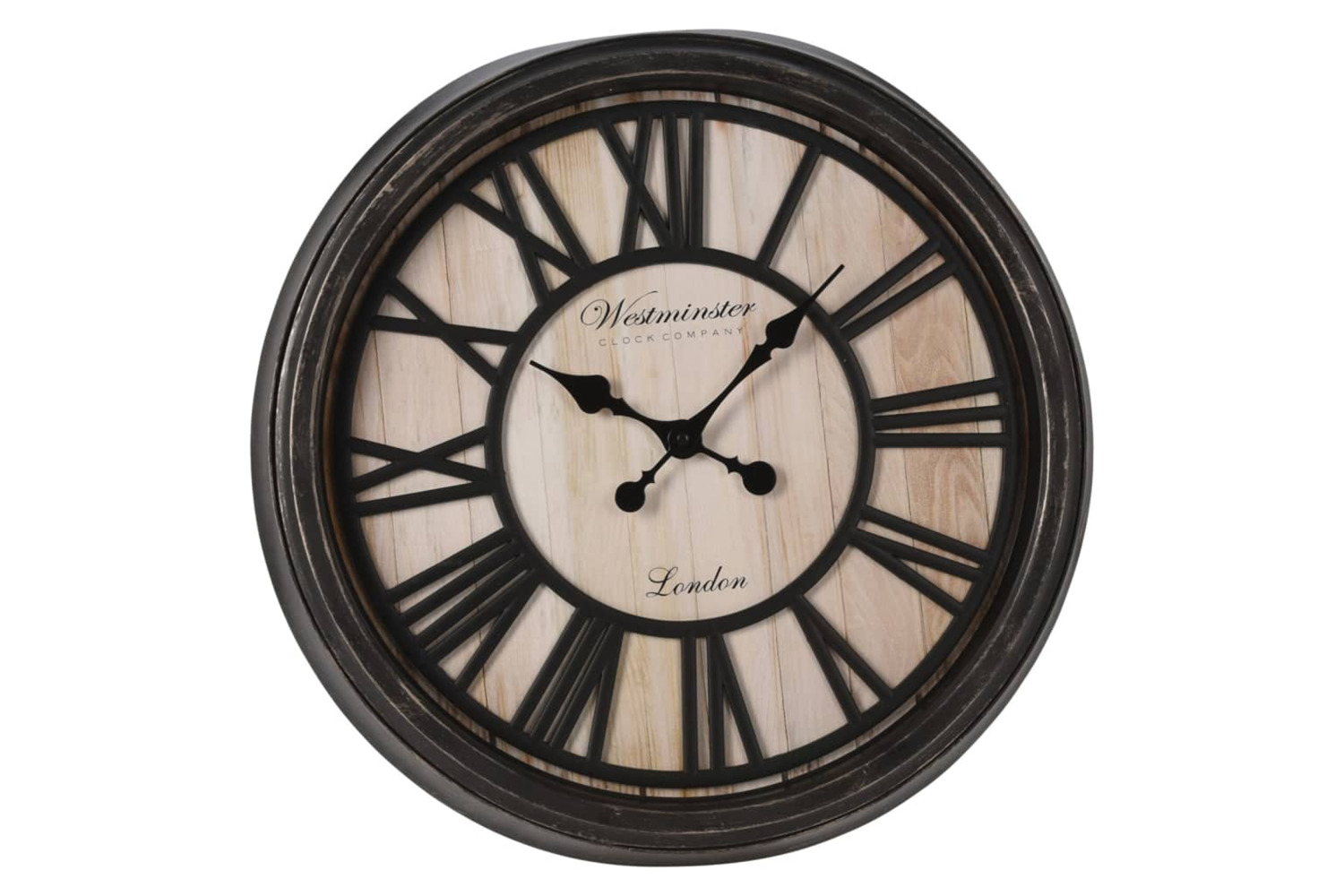 H&s Collection 445869 Wall Clock Roman Number London Black And Natural
