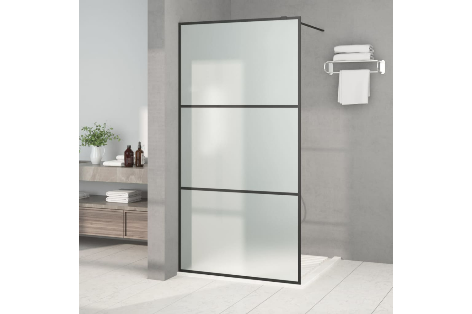 vidaXL 152112 Walk-in Shower Wall Black 100x195cm Frosted Esg Glass
