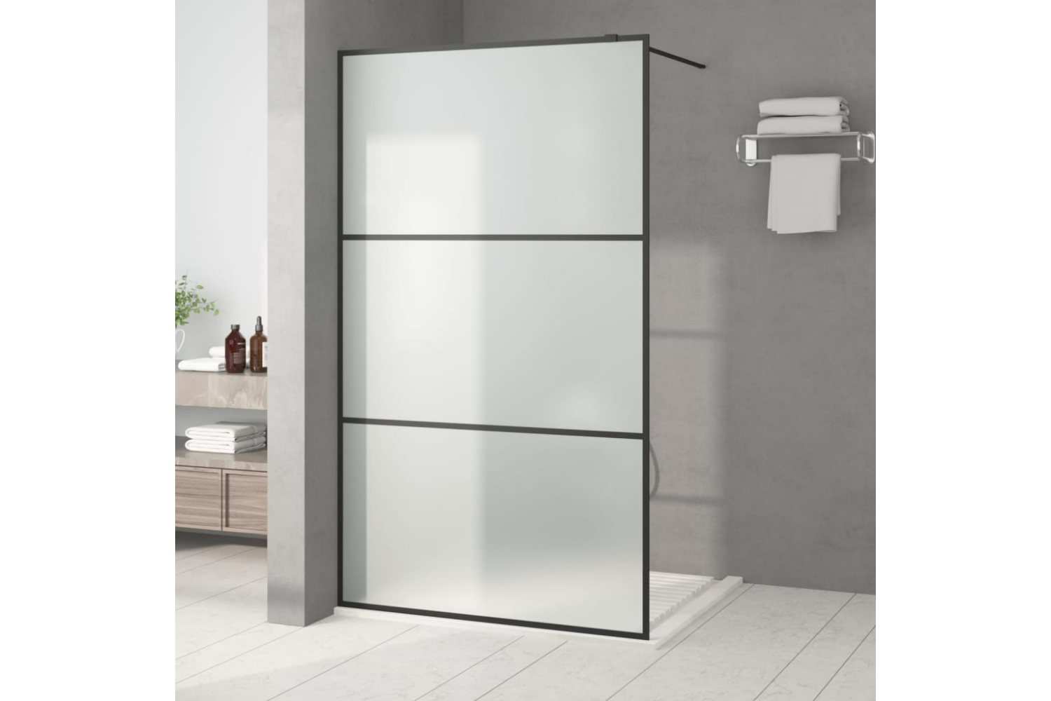 vidaXL 152113 Walk-in Shower Wall Black 115x195cm Frosted Esg Glass