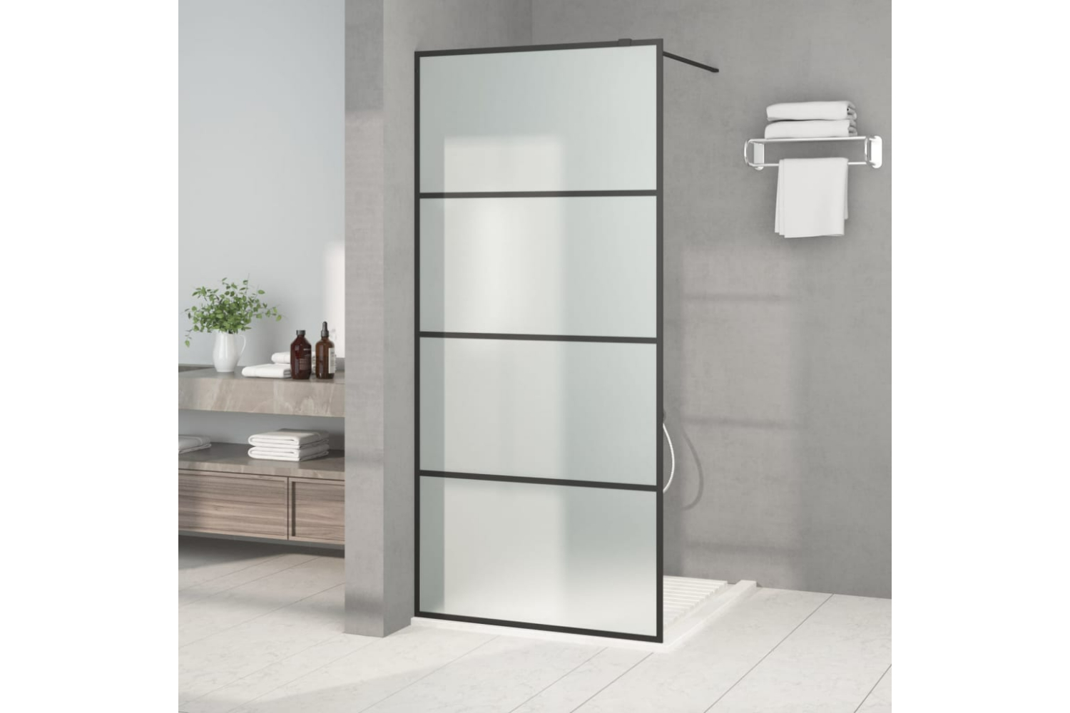 vidaXL 152131 Walk-in Shower Wall Black 90x195cm Frosted Esg Glass