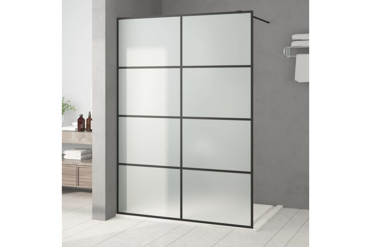 vidaXL 152134 Walk-in Shower Wall Black 140x195cm Frosted Esg Glass