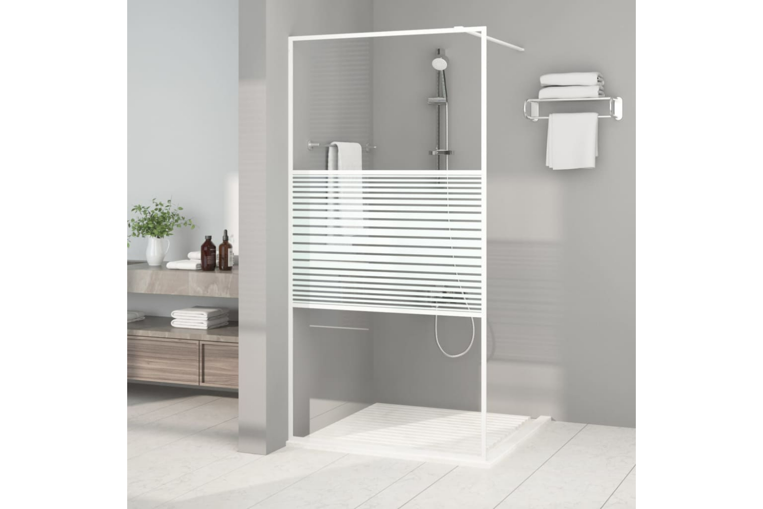 vidaXL 152152 Walk-in Shower Wall White 100x195cm Clear Esg Glass
