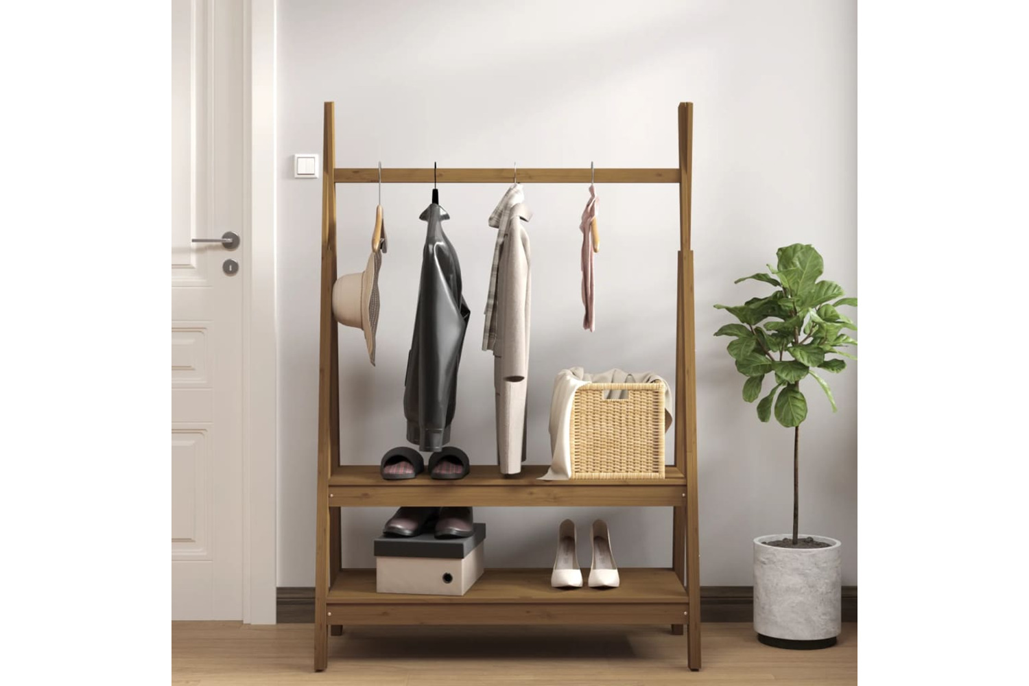 vidaXL 824991 Clothes Rack Honey Brown 100x45.5x150cm Solid Wood Pine