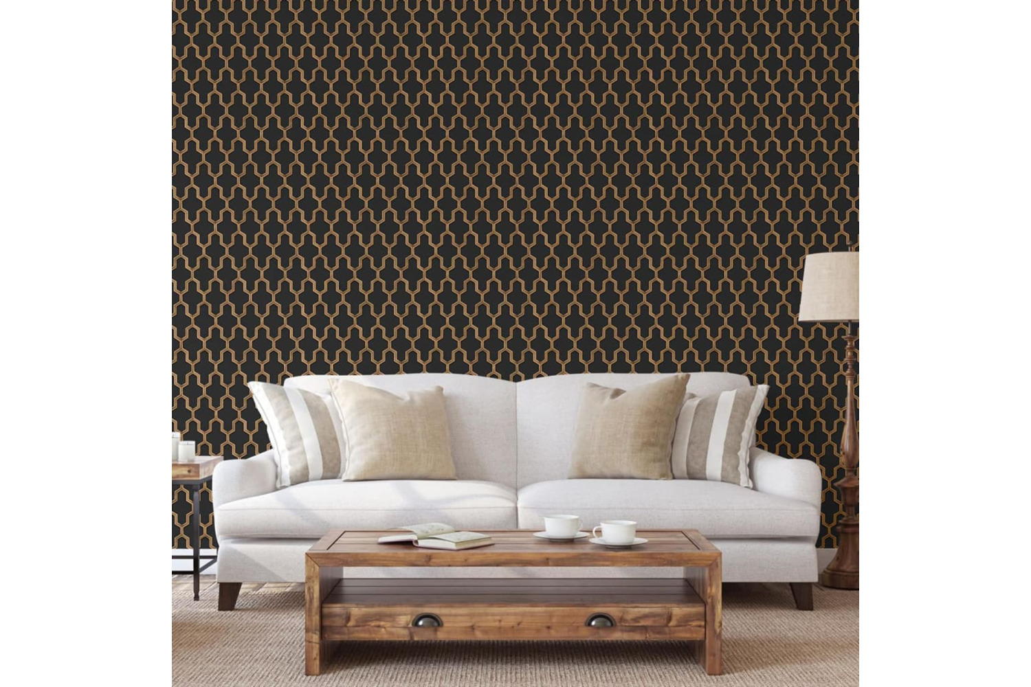 Dutch Wallcoverings 442591 Wallpaper Geometric Black And Gold