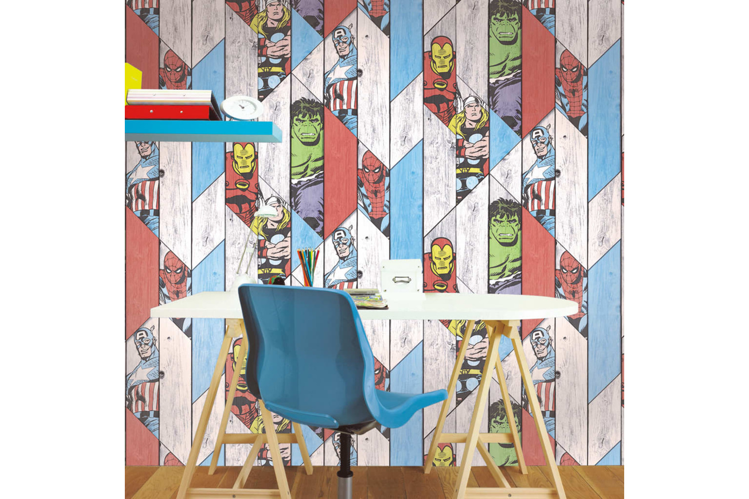 Noordwand 422662 Kids At Home Wallpaper Marvel Wood Grey 102435