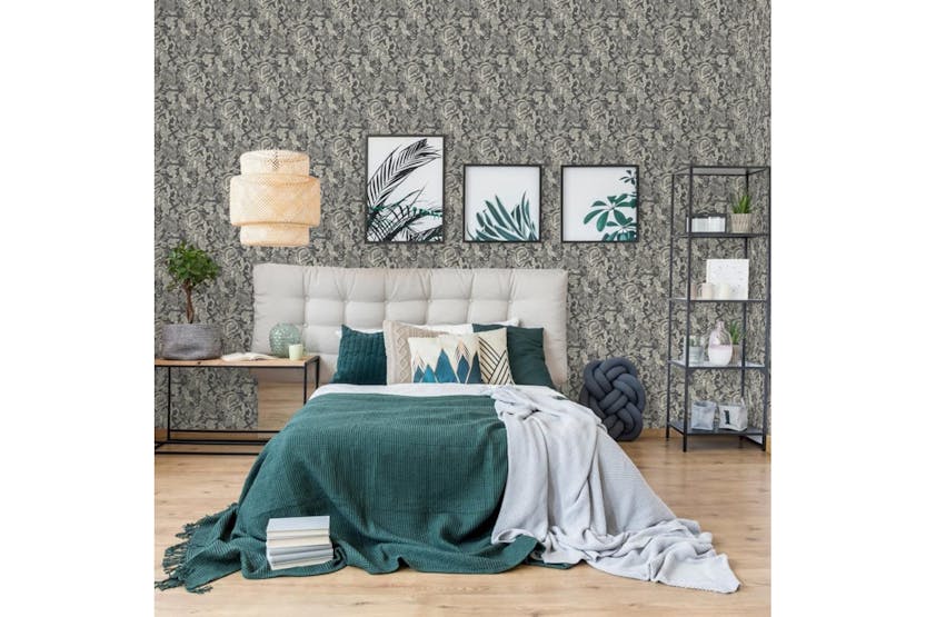 Dutch Wallcoverings 442580 Wallpaper Mae Black And Beige