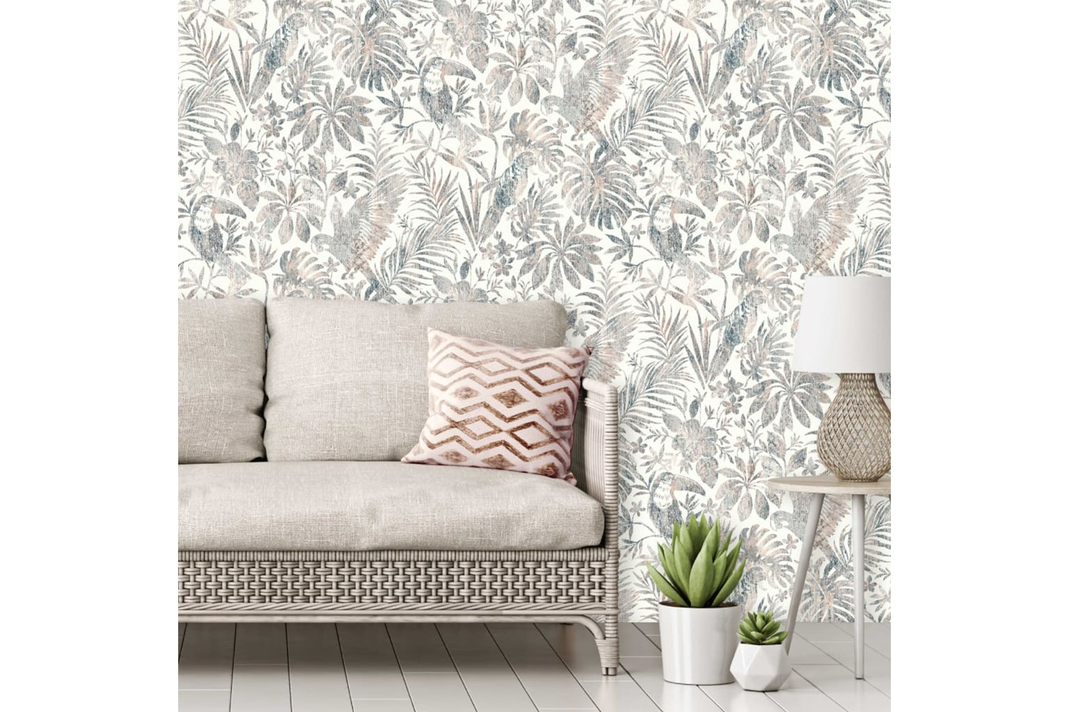 Dutch Wallcoverings 426239 Wallpaper Leaves And Toucan Beige