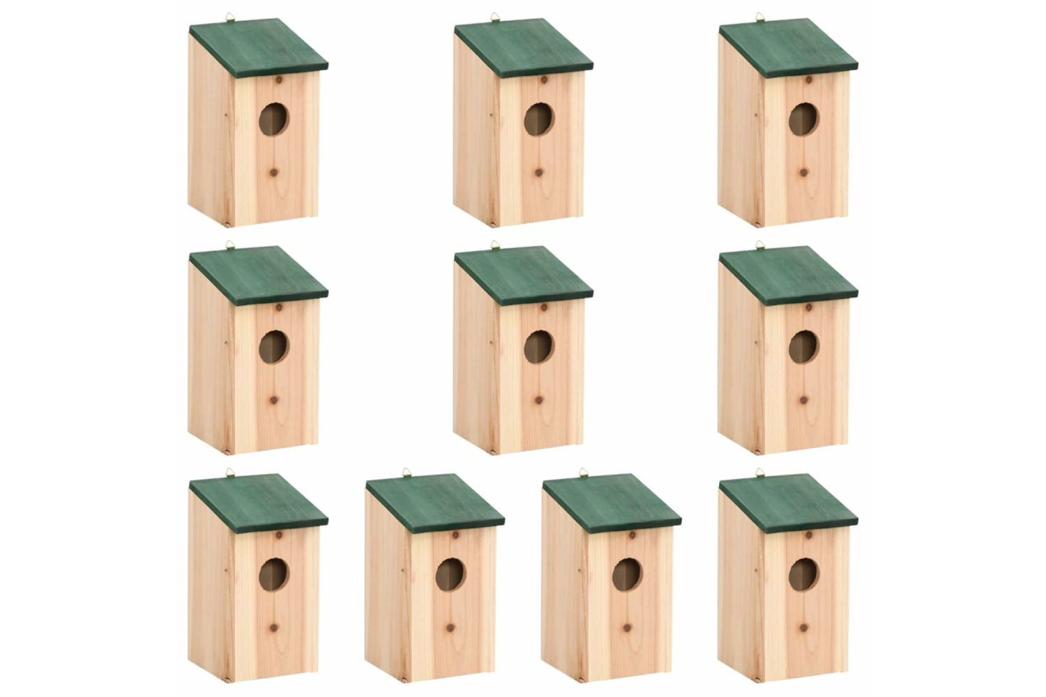 vidaXL 314815 Bird Houses 10 Pcs Solid Firwood 12x12x22cm