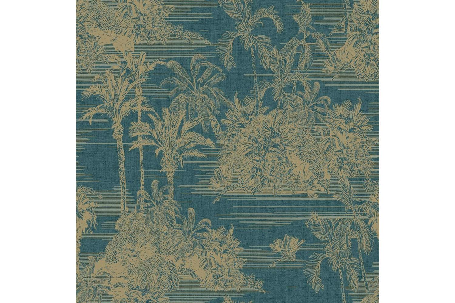Dutch Wallcoverings 442569 Wallpaper Tropical Dark Blue And Gold