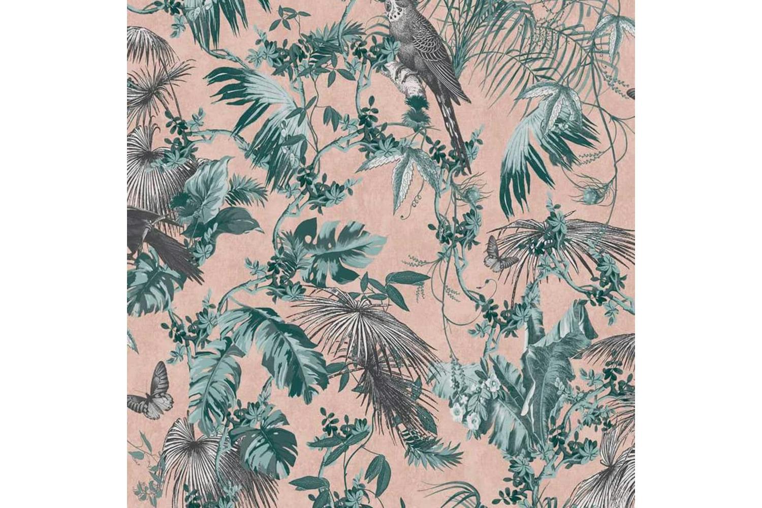 Dutch Wallcoverings 426241 Wallpaper Leaves And Birds Green And Pink