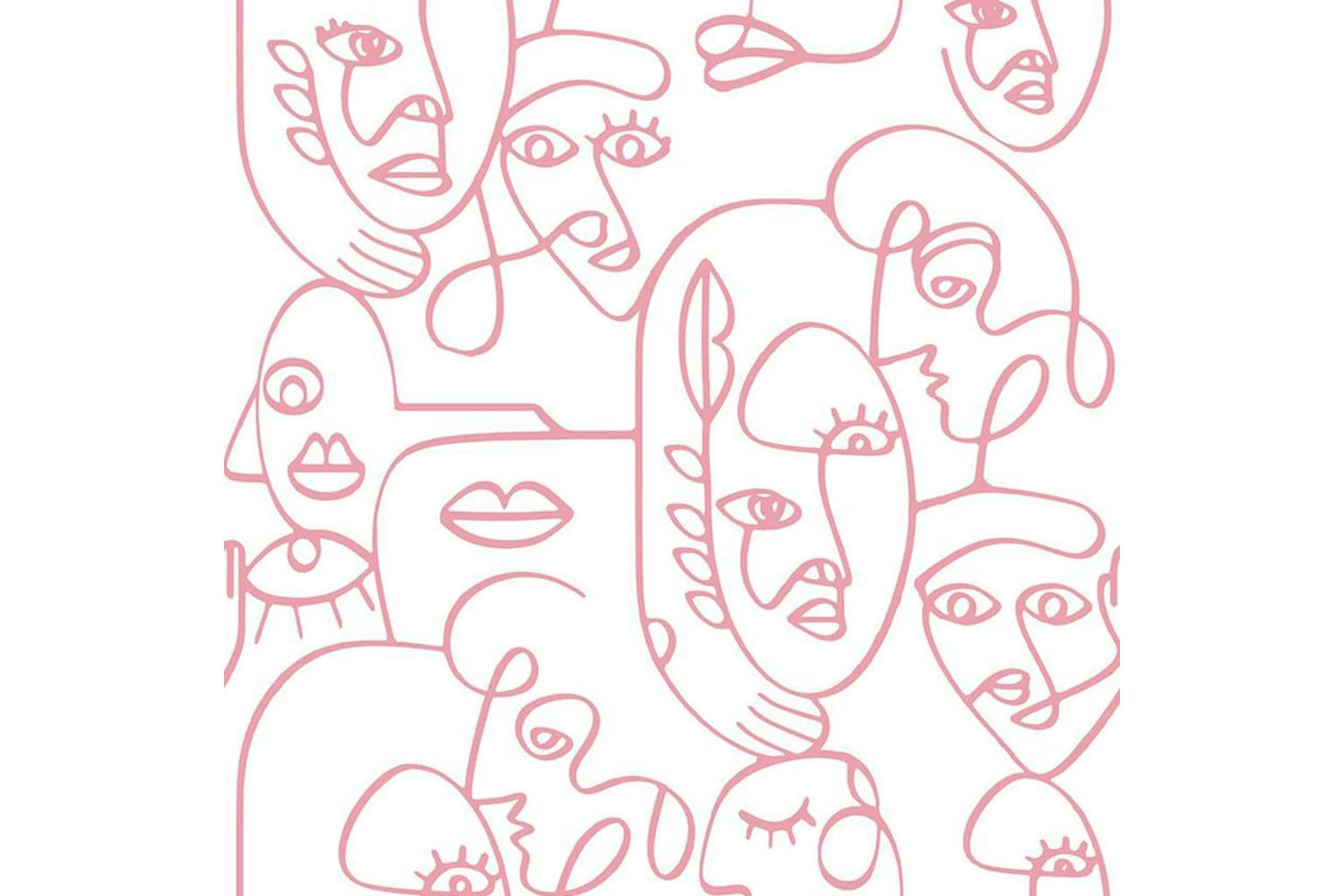 Noordwand 444843 Wallpaper Friends & Coffee Line Art Faces White And Pink