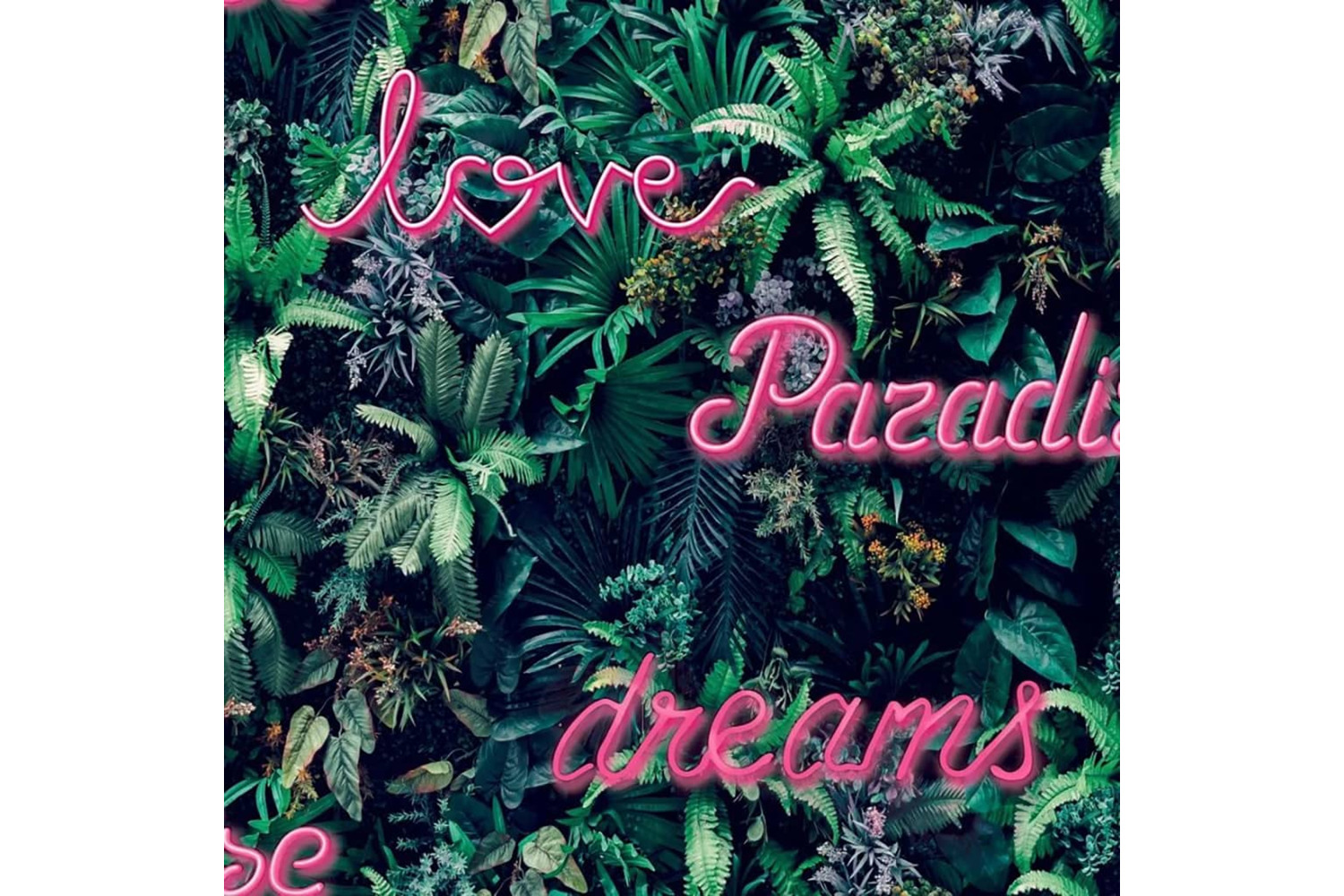 Noordwand 440414 Good Vibes Wallpaper Neon Letter With Plants Green And Pink