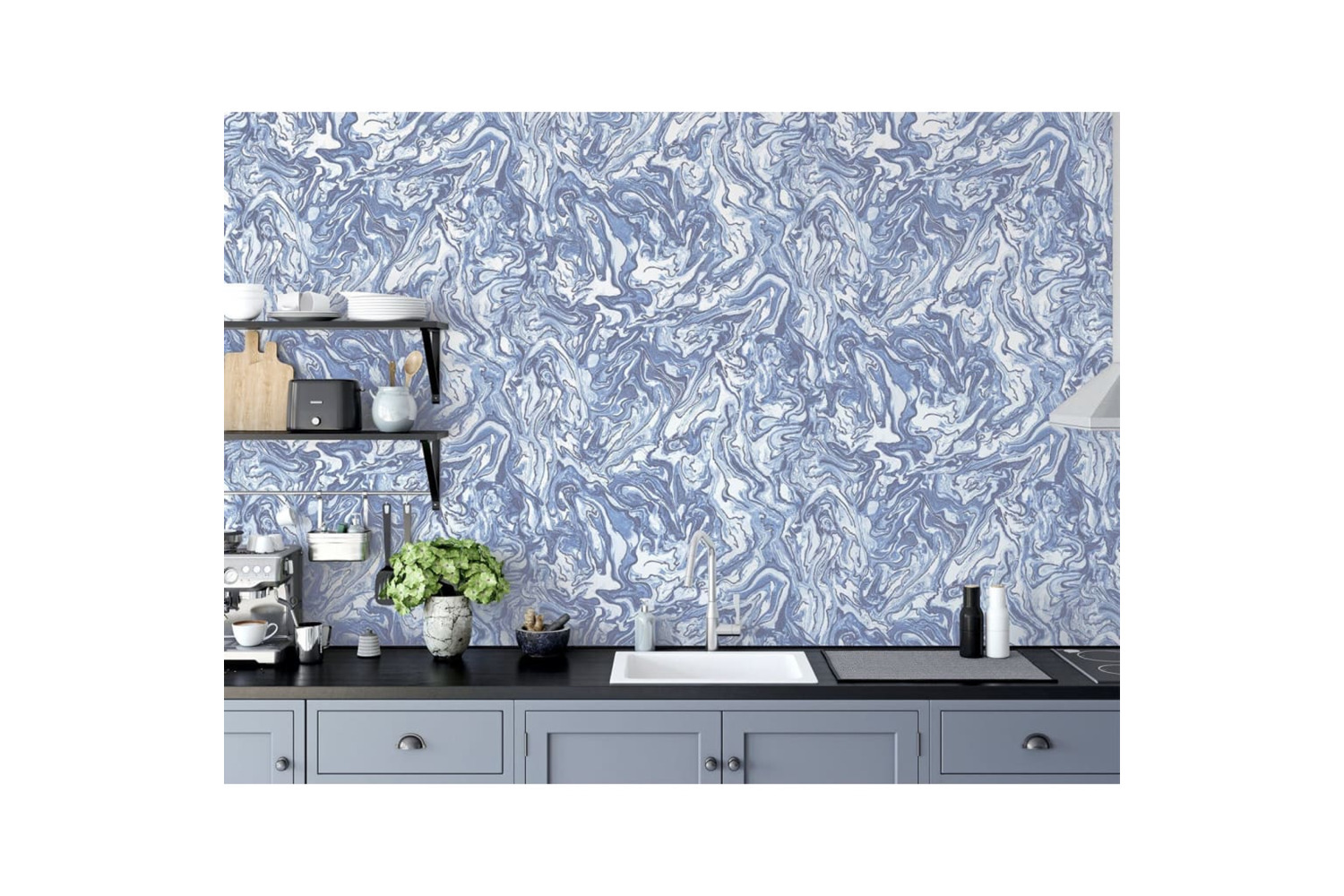 Dutch Wallcoverings 442601 Wallpaper Liquid Marble Blue