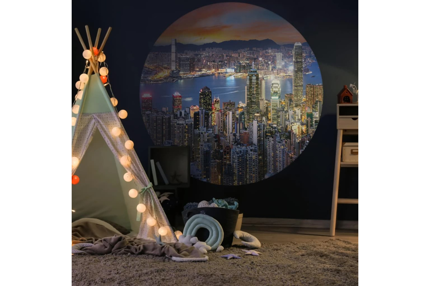 Wallart 440351 Wallpaper Circle Skyline By Night 190 Cm