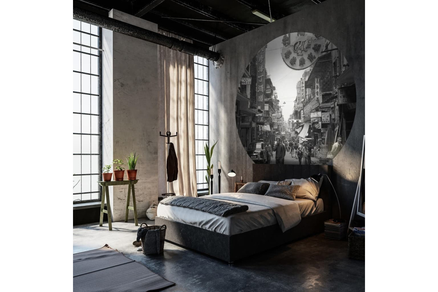 Wallart 440372 Wallpaper Circle Hong Kong The Old Days 142.5 Cm
