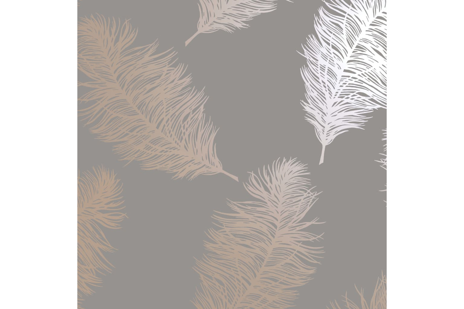 Dutch Wallcoverings 437412 Wallpaper Fawning Feather Grey And Rose Gold