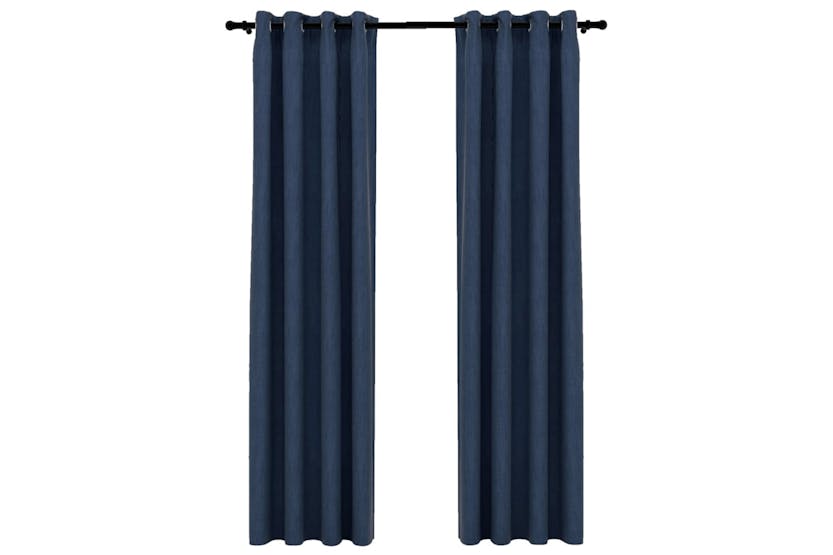 Vidaxl 321177 Linen-look Blackout Curtains With Grommets 2 Pcs Blue 140x225cm