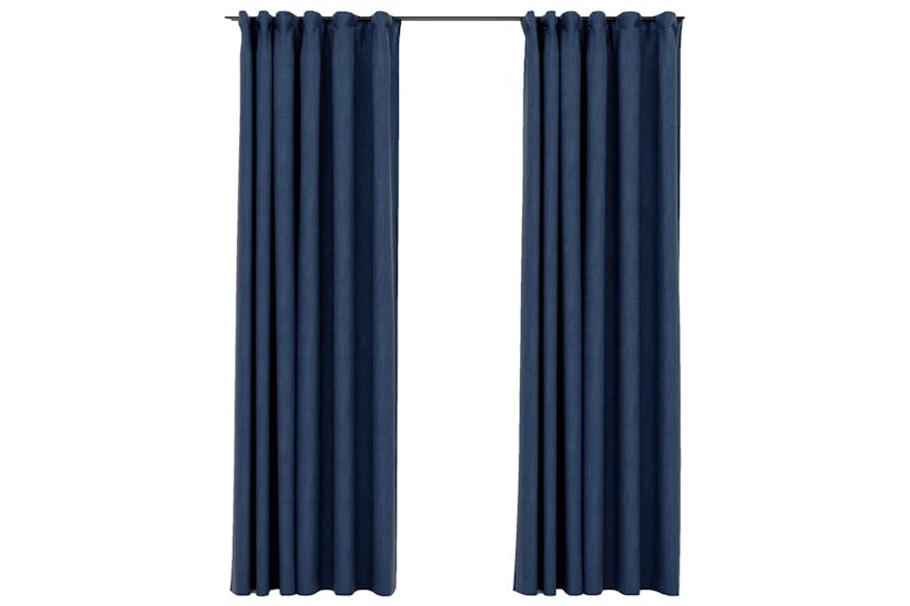 Vidaxl 321181 Linen-look Blackout Curtains With Hooks 2 Pcs Blue 140x225 Cm