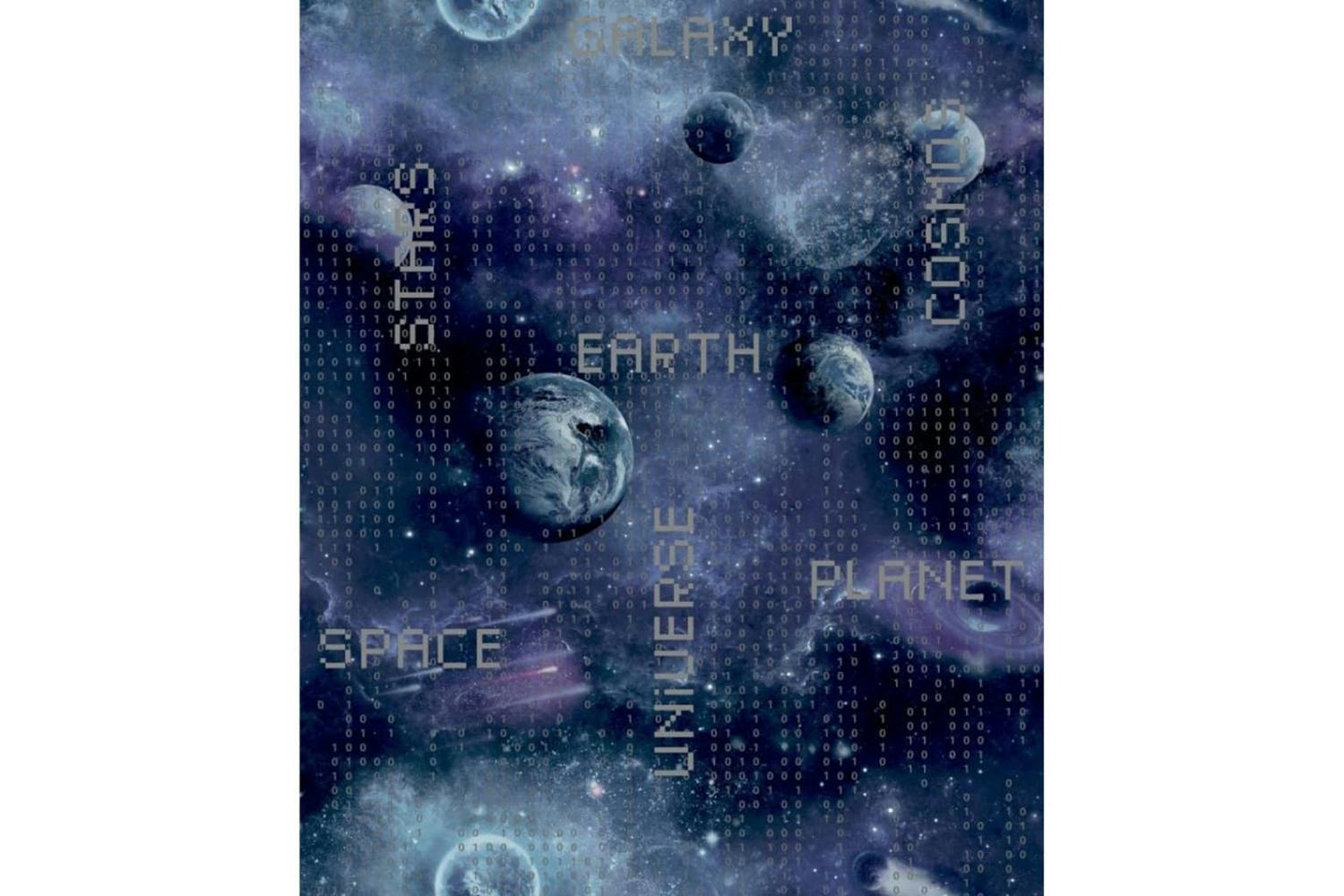 Noordwand 440436 Good Vibes Wallpaper Galaxy Planets And Text Black And Purple