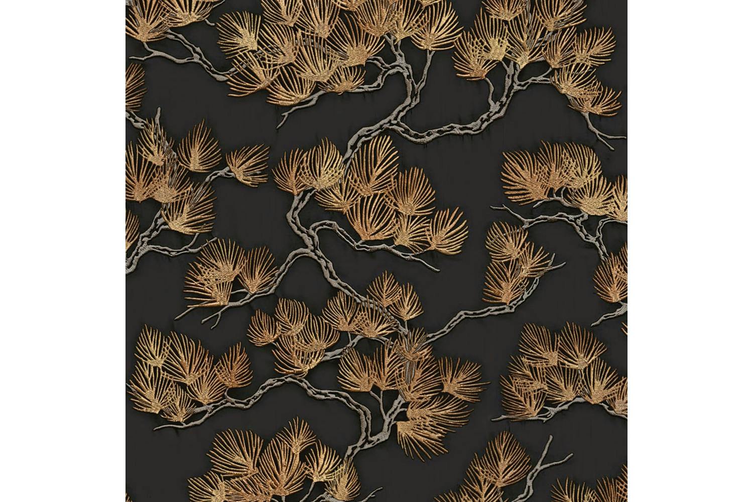 Dutch Wallcoverings 437399 Wallpaper Pine Tree Black And Gold