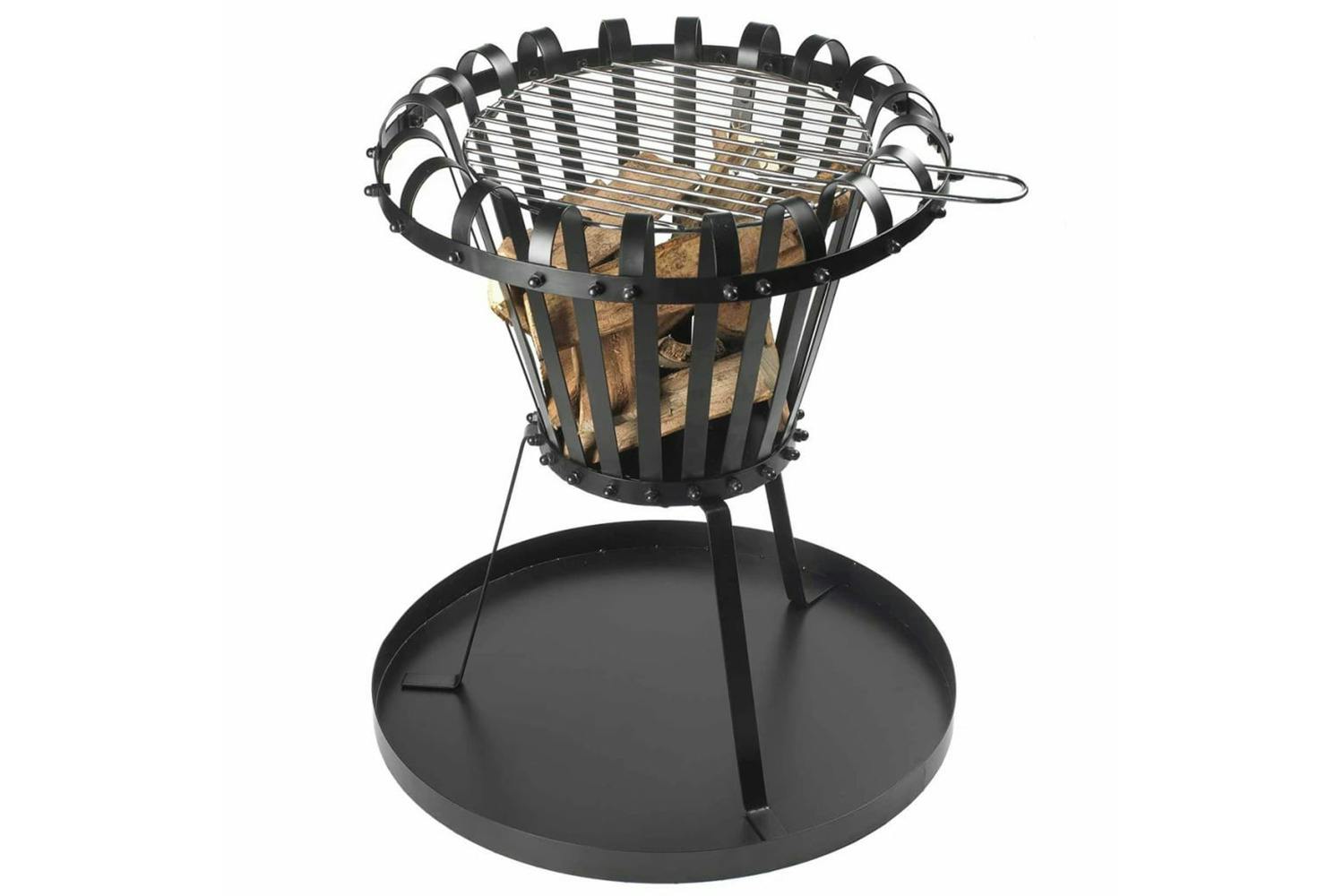 Perel 420368 Fire Basket With Ash Pan Round Black Bb650